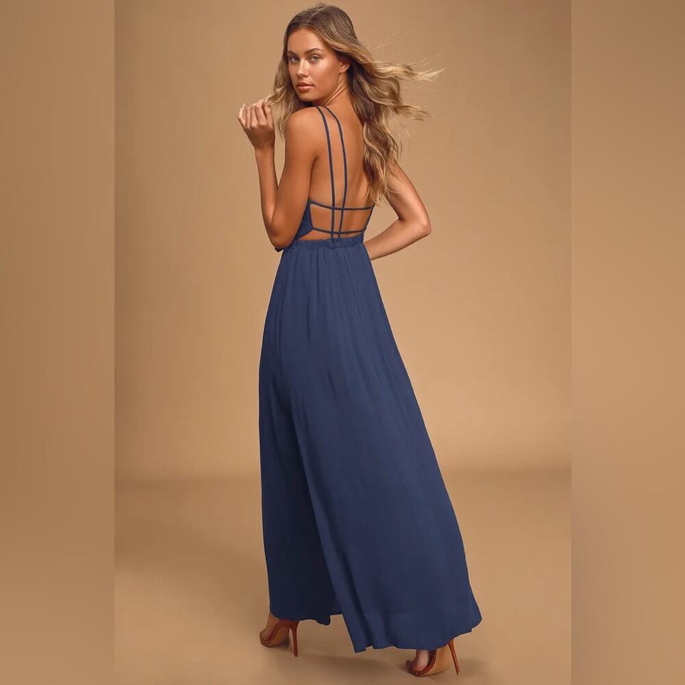 Lulu's Lost In Paradise Navy Blue Maxi‎ Dress brand new open back strappy large - Picture 2 of 8